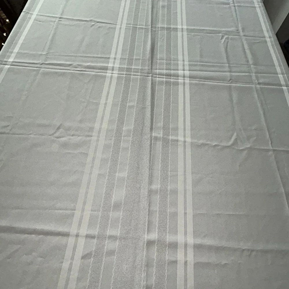 Vintage Cream Ivory Damask Stripe Tablecloth Mid-Century Rectangle 60x84